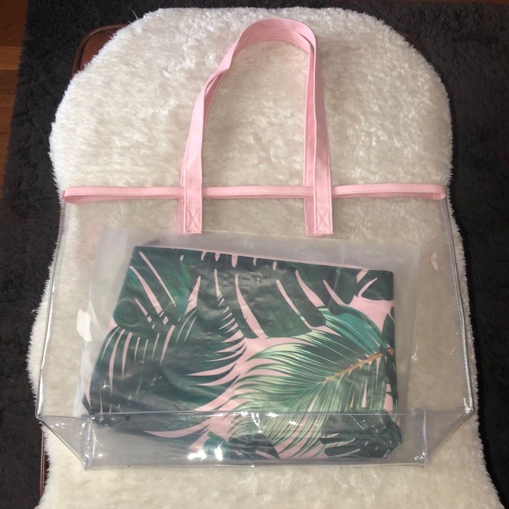 New clear pool beach tote with tropical zipper pouch